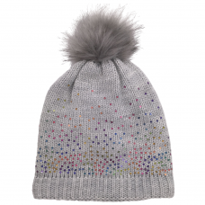 AT509: Girls Fur Pom Pom All Over Sequins Hat With Fleece Lining
